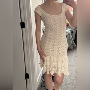 Y2K Cream Cotton Crochet Dress